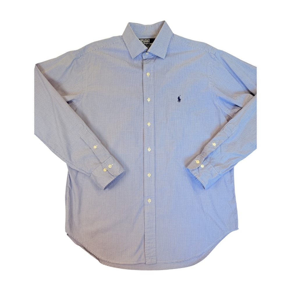 Polo Ralph Lauren Button Down Shirt Mens 16.5 Blue Gingham Regent Classic Fit